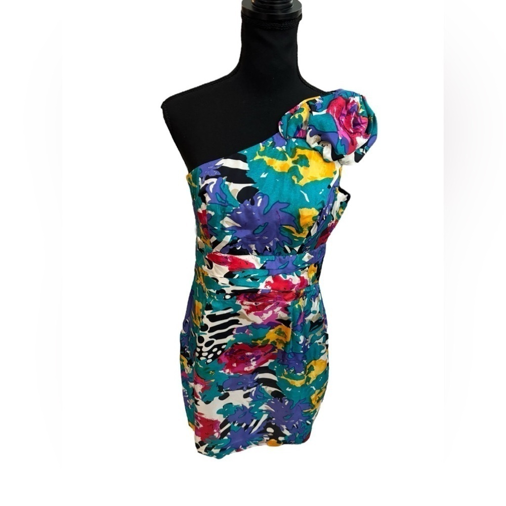 ASOS Multicolor Floral One Shoulder Silk Dress 8